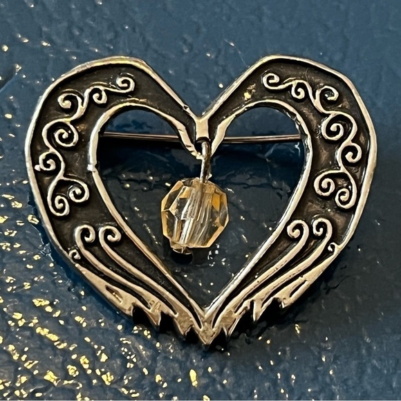 Hallmark Dangle Brooch Pin Silver Scroll Heart Shaped HMK CDS Vintage Mother - Picture 2 of 6